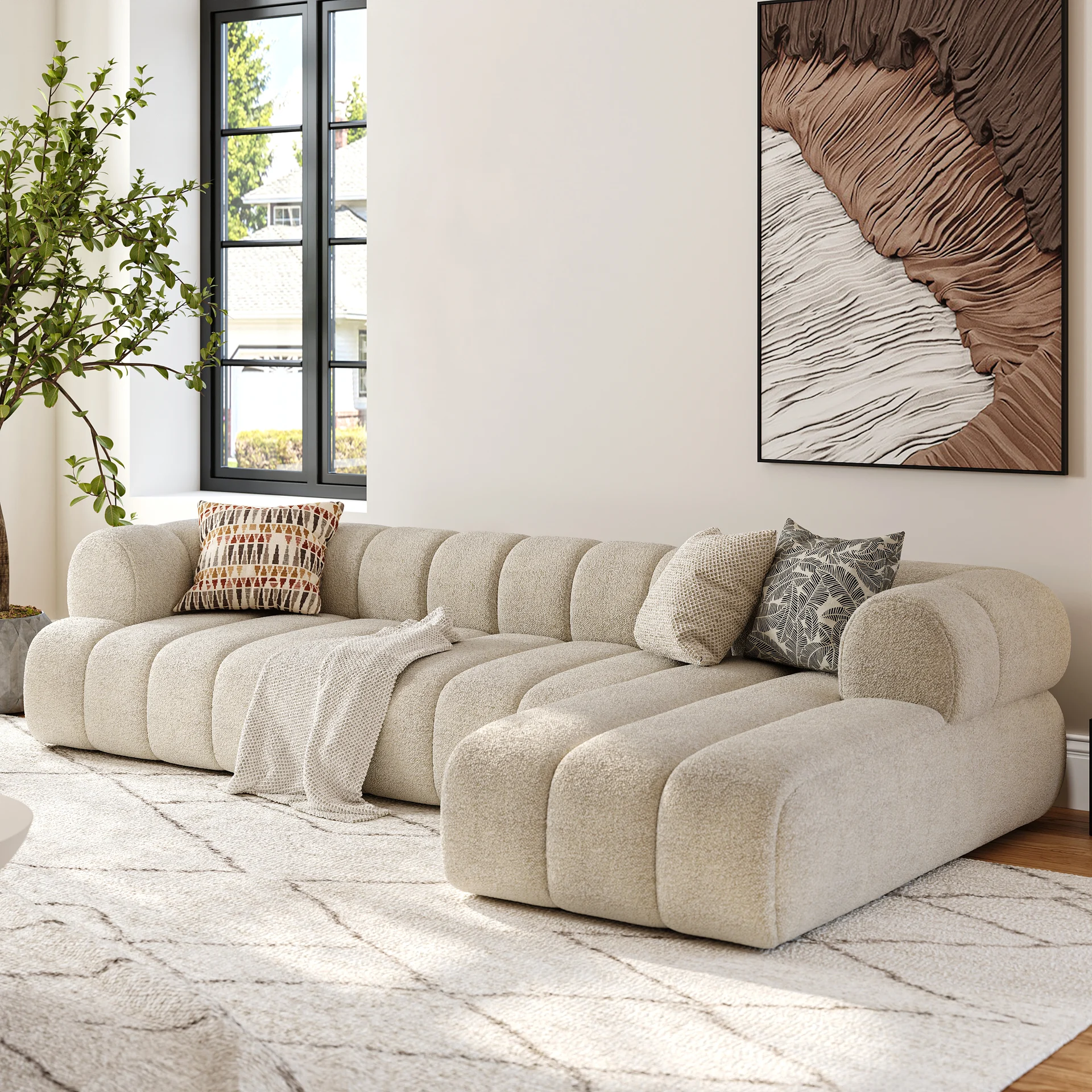 Lu 3-Piece Channel Chenille Sectional Sofa with Chaise