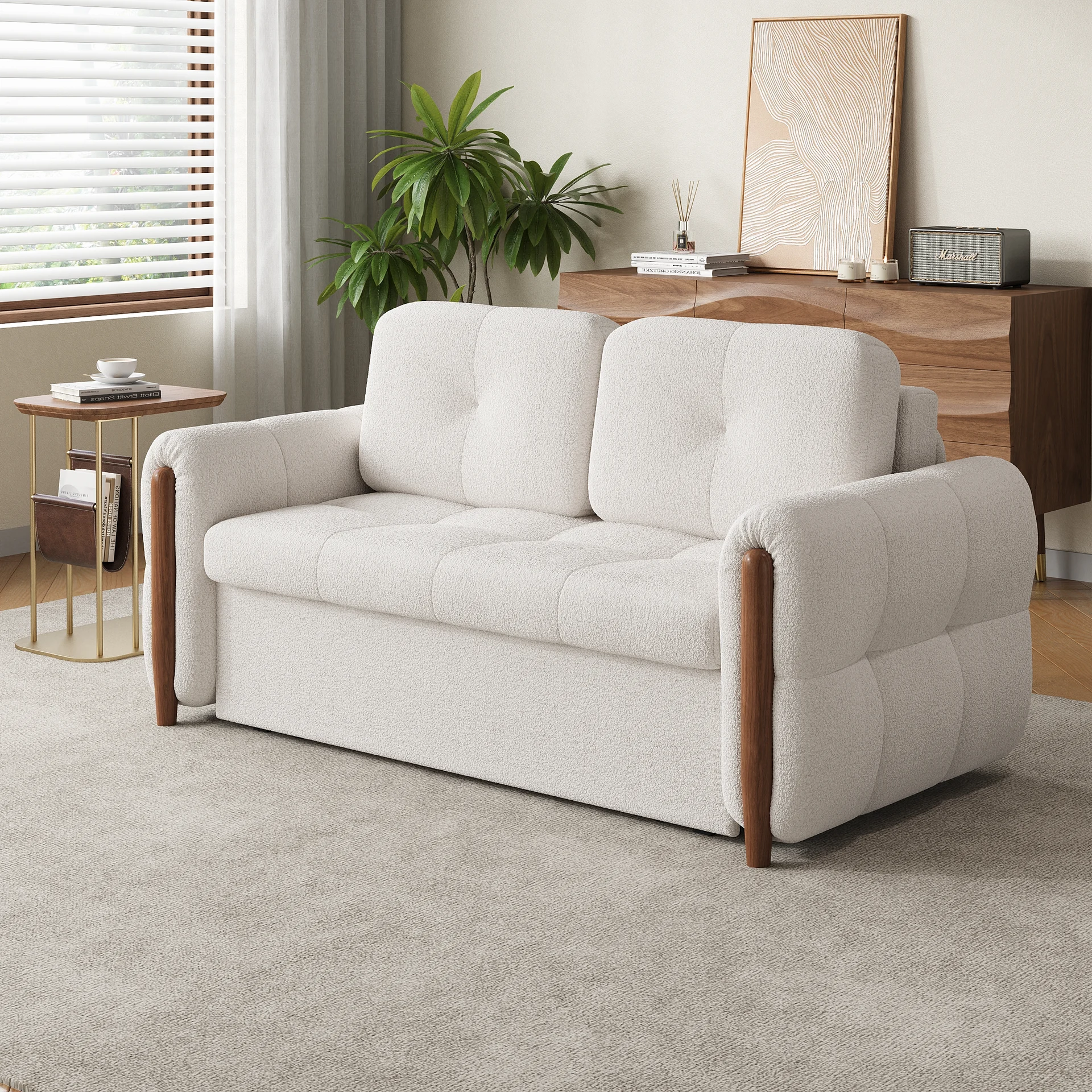63" Boucle Folding Sofa Bed - Queen Size Sleeper - Image 3