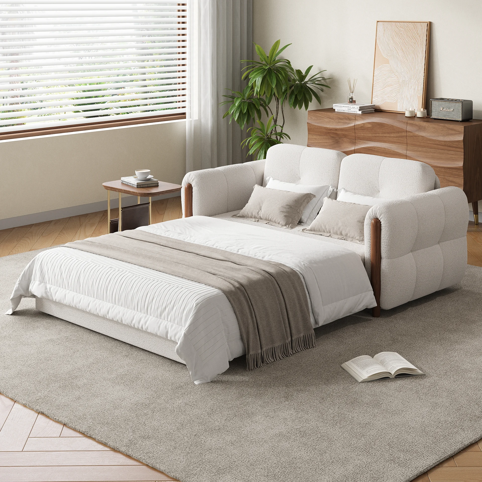 63" Boucle Folding Sofa Bed - Queen Size Sleeper - Image 6