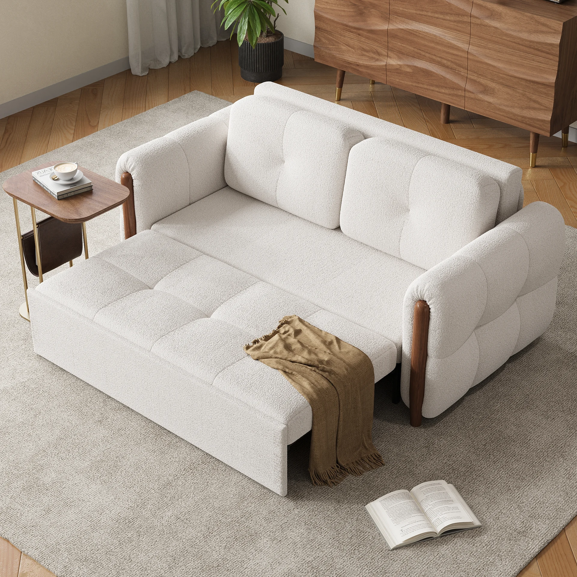 63" Boucle Folding Sofa Bed - Queen Size Sleeper