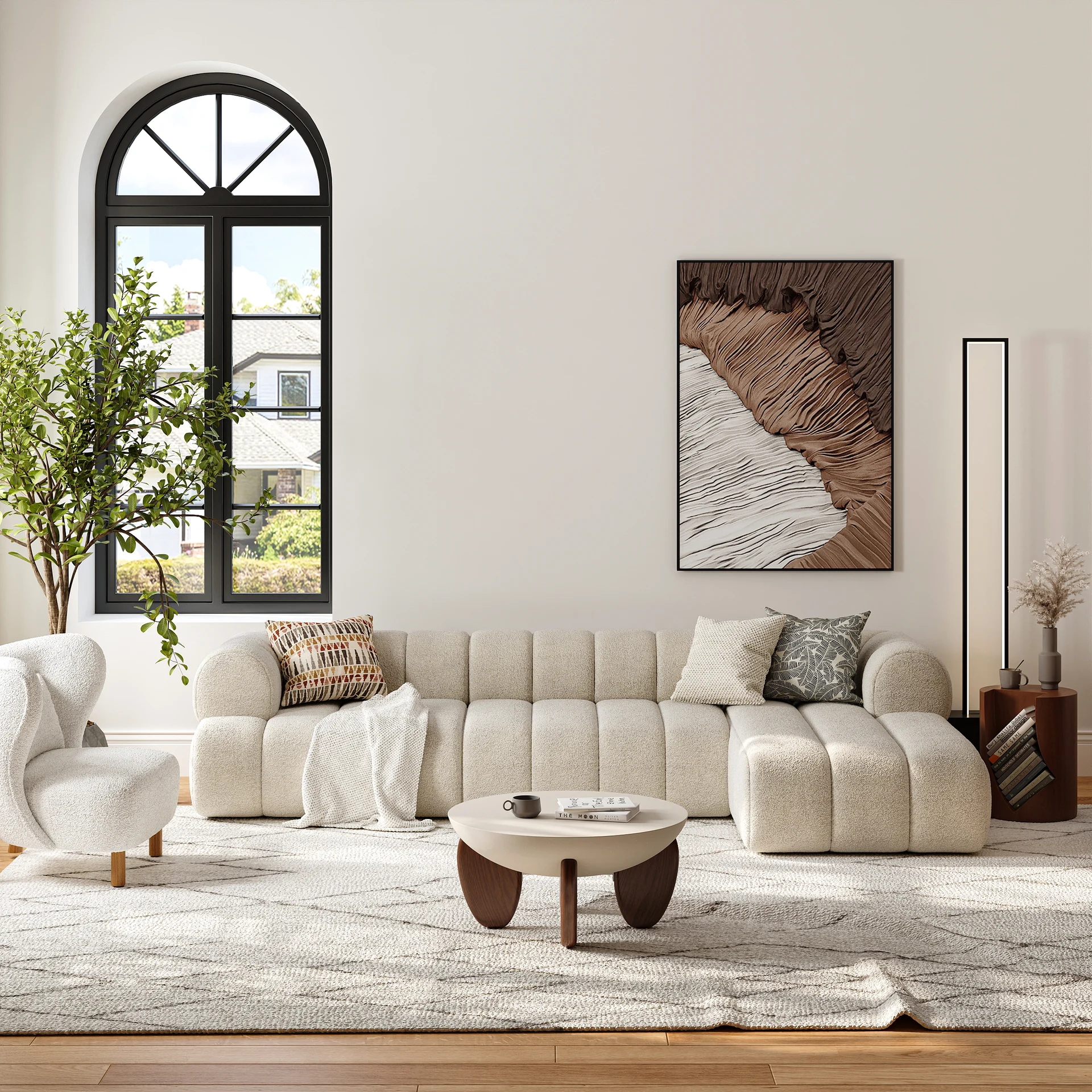 Lu 3-Piece Channel Chenille Sectional Sofa with Chaise - Image 2