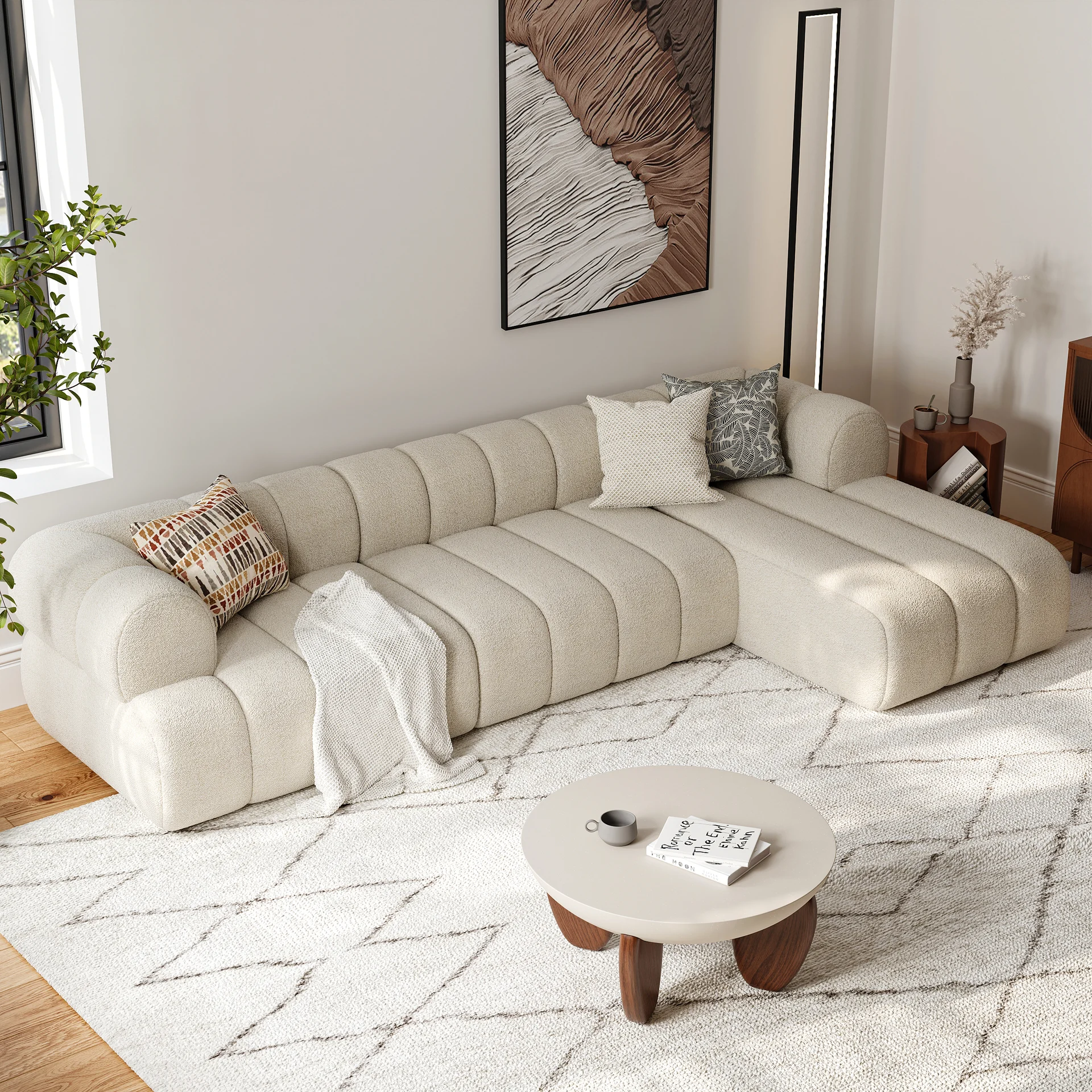 Lu 3-Piece Channel Chenille Sectional Sofa with Chaise - Image 3