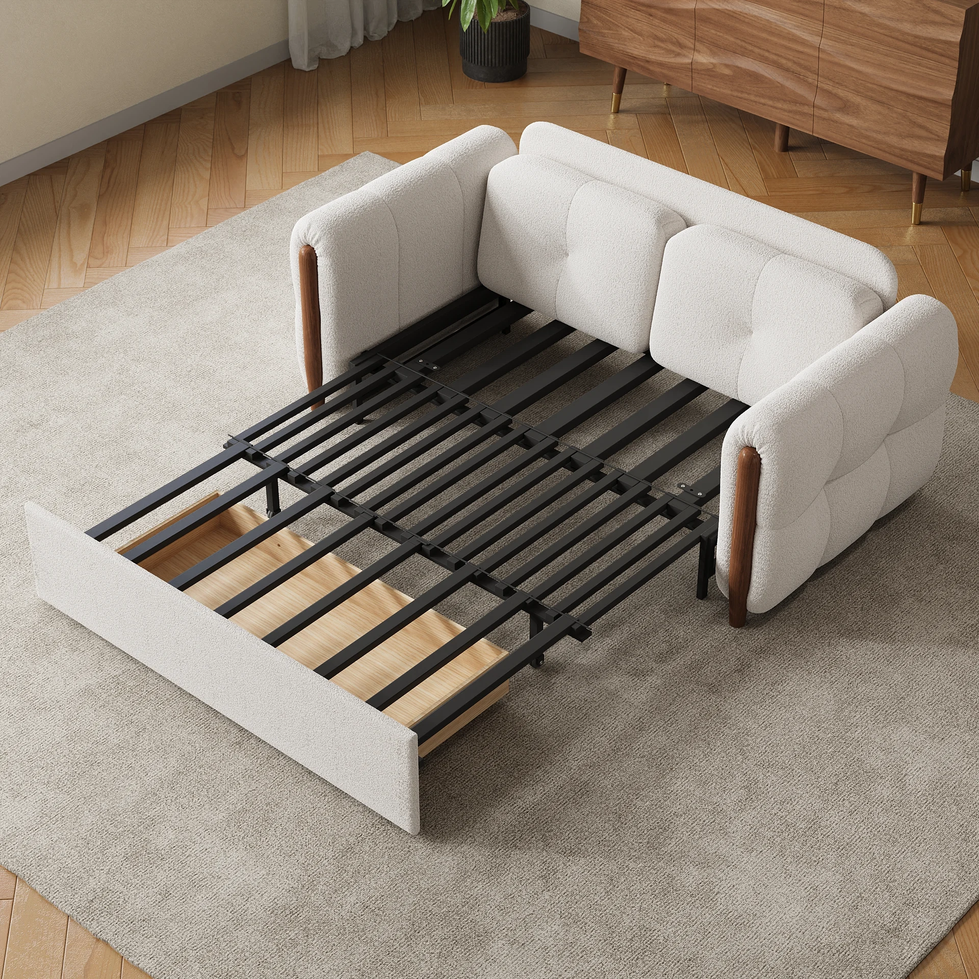 63" Boucle Folding Sofa Bed - Queen Size Sleeper - Image 7