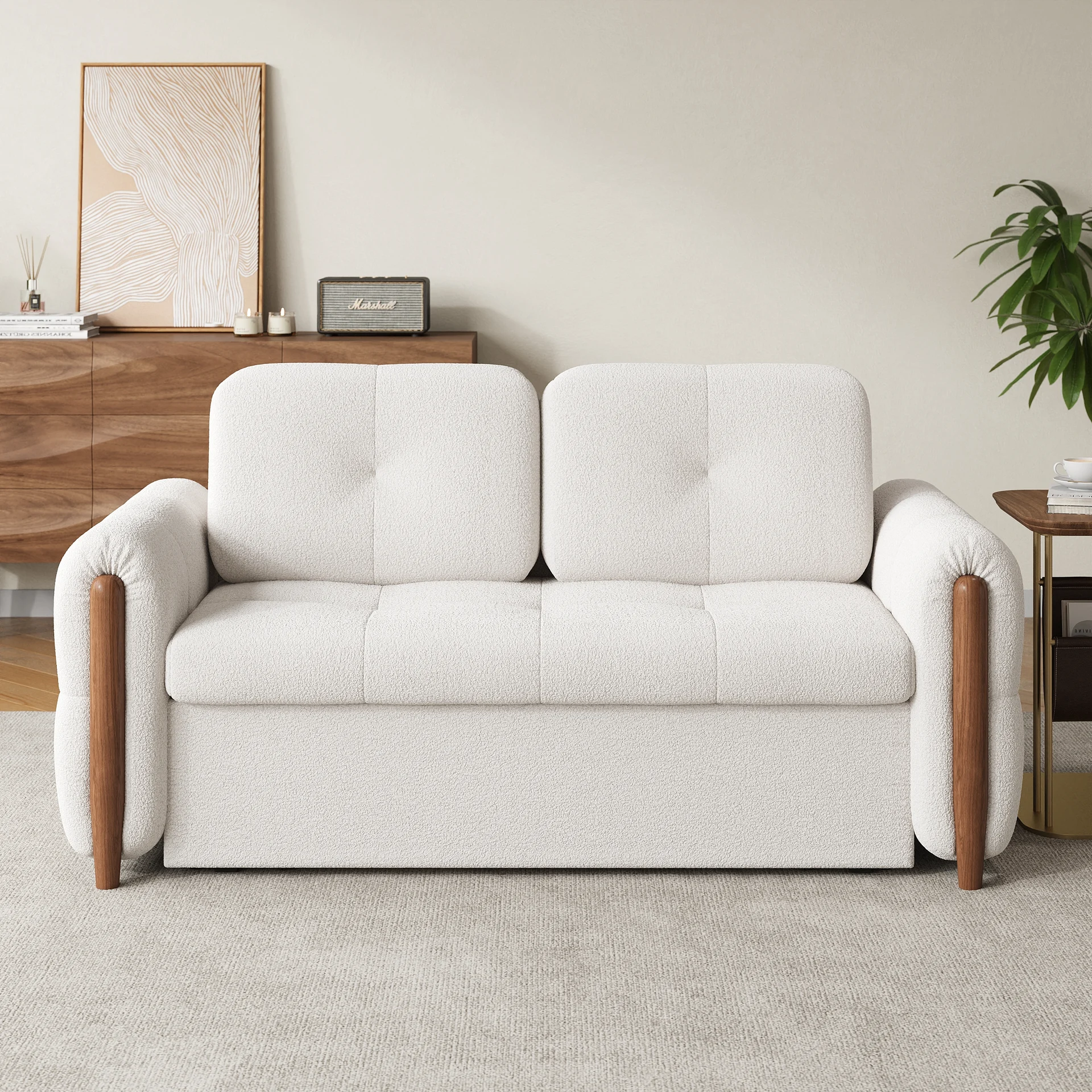 63" Boucle Folding Sofa Bed - Queen Size Sleeper - Image 4