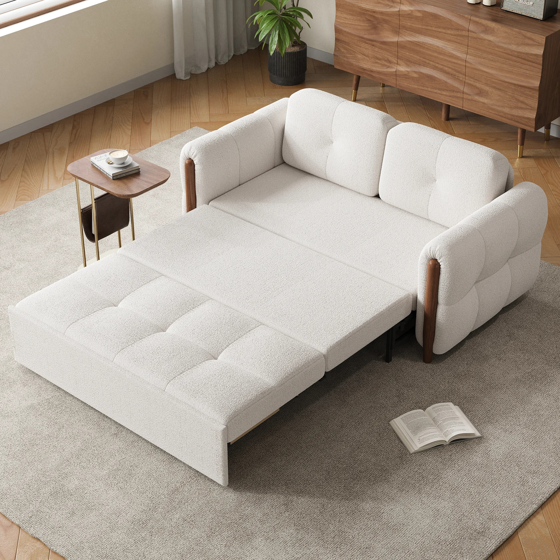 63" Boucle Folding Sofa Bed - Queen Size Sleeper - Image 2