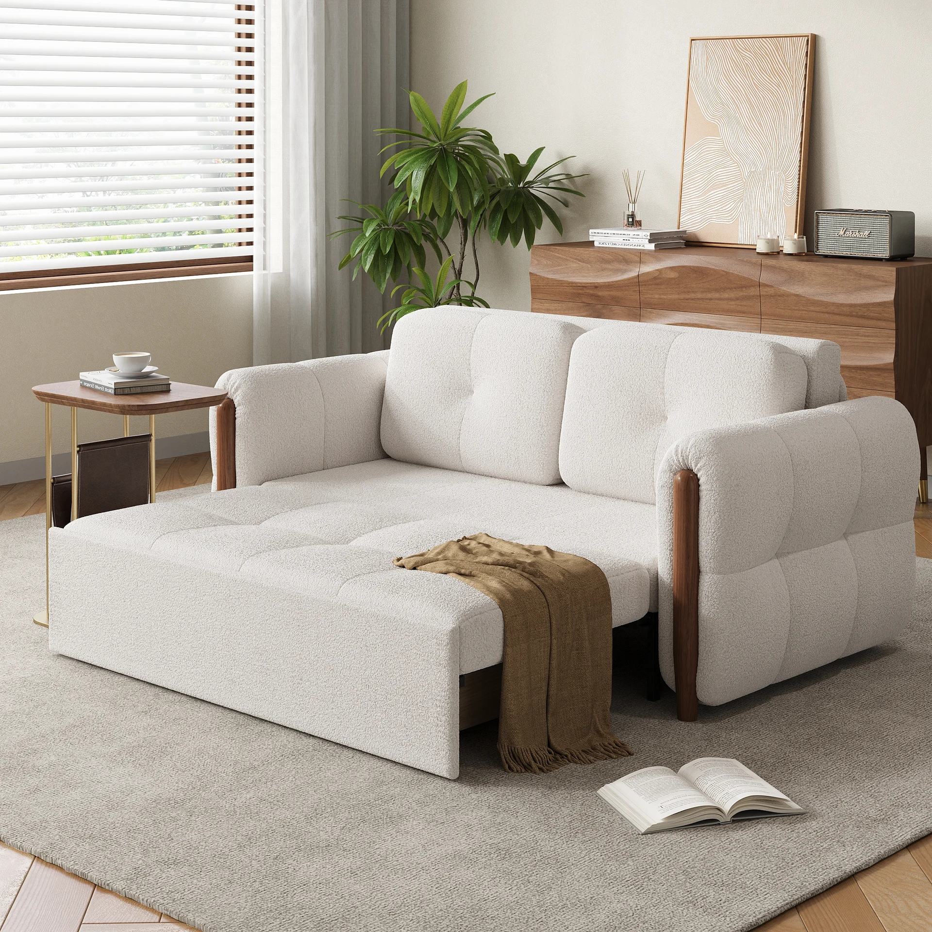 63" Boucle Folding Sofa Bed - Queen Size Sleeper - Image 5