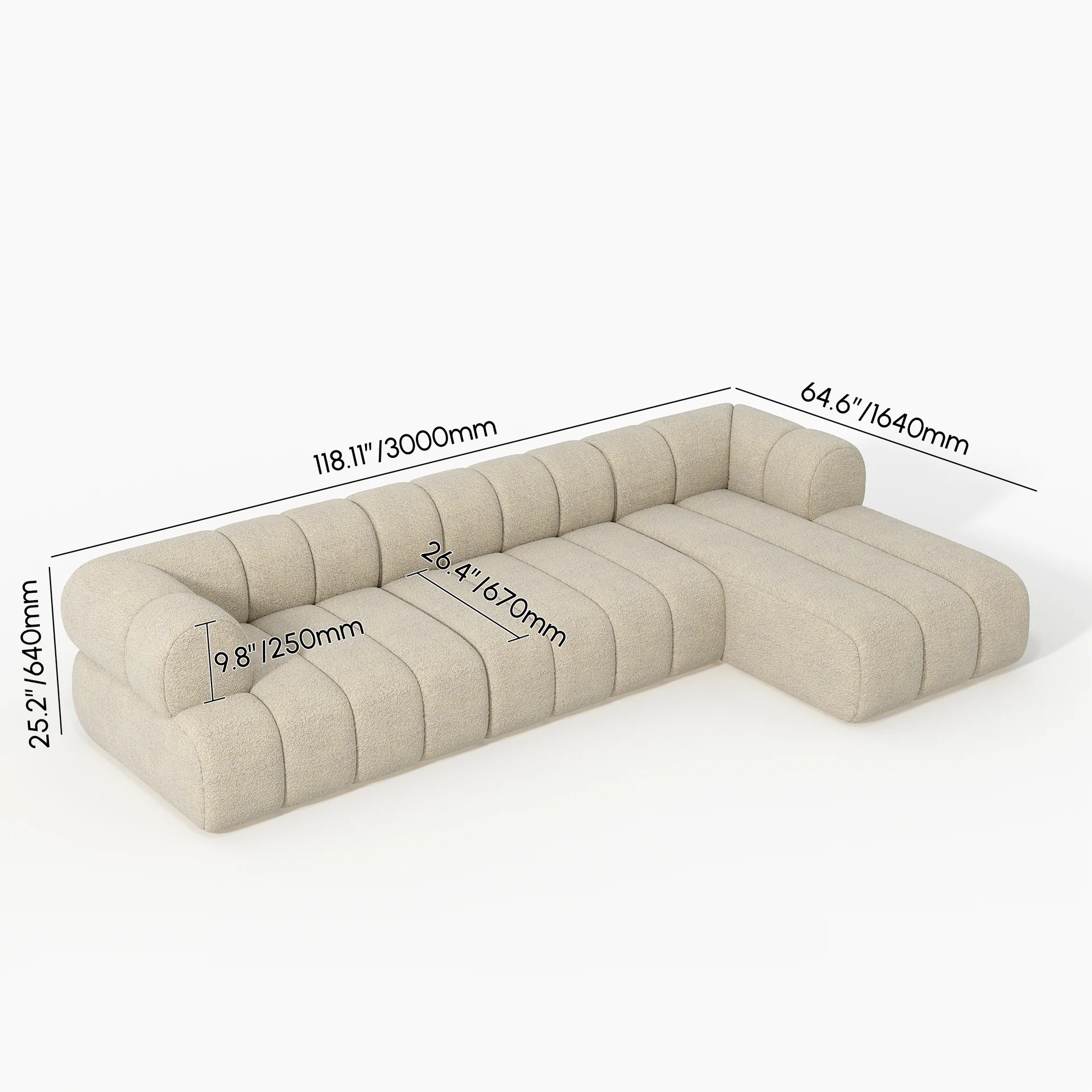 Lu 3-Piece Channel Chenille Sectional Sofa with Chaise - Image 4