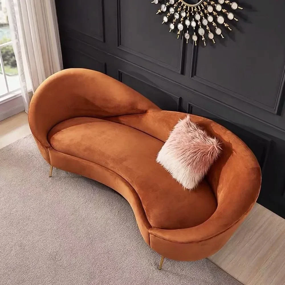 Modern Orange Velvet Upholstered Large 3-Seater Curved Sofa - Image 3