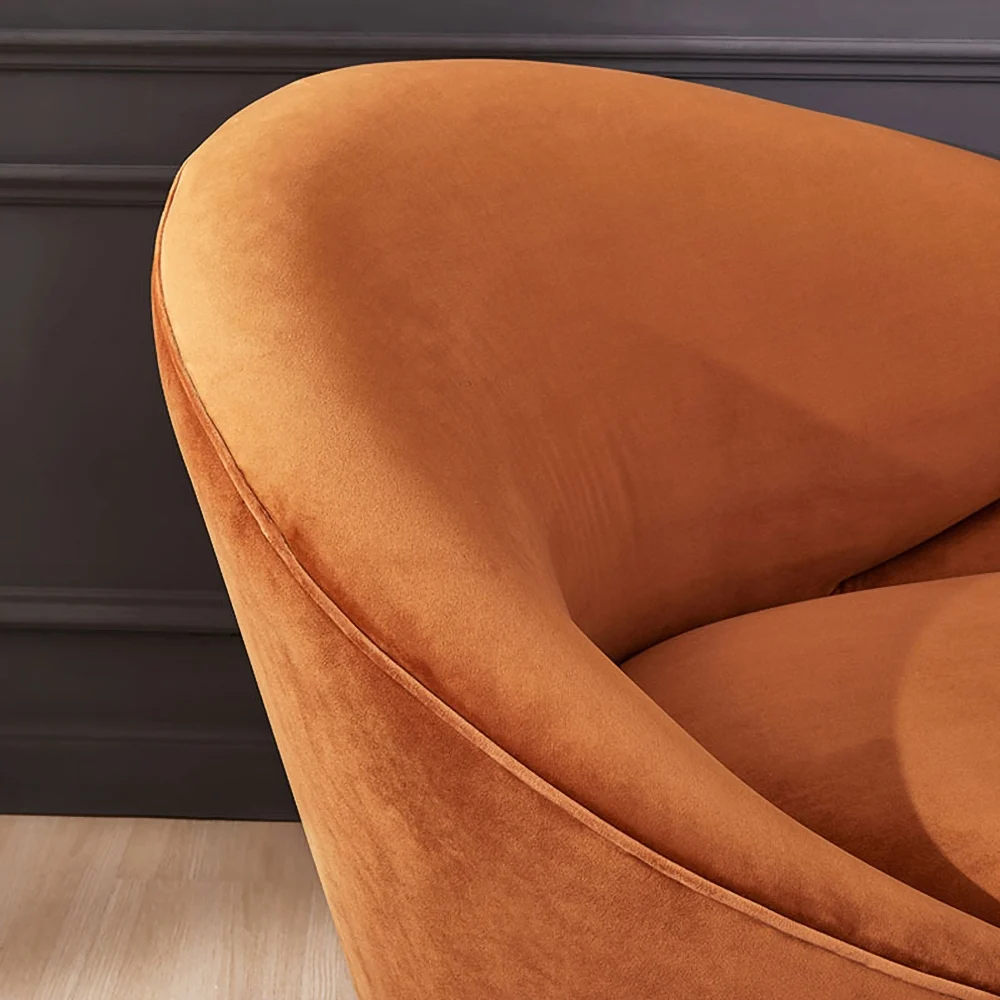 Modern Orange Velvet Upholstered Large 3-Seater Curved Sofa - Image 4